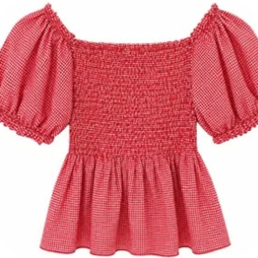 Camisa vichy roja de manga abullonada